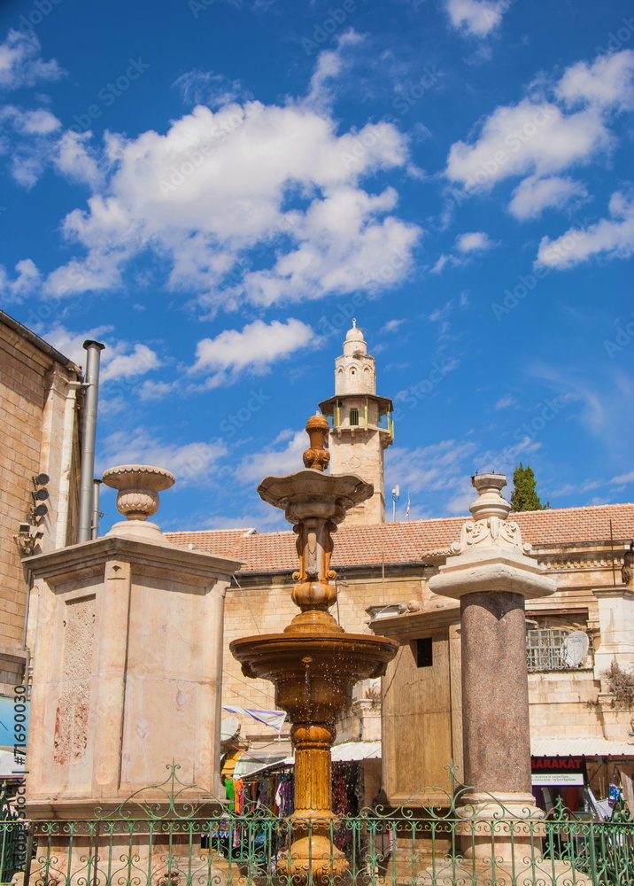 old fountain in square Muristan in Jerusalem