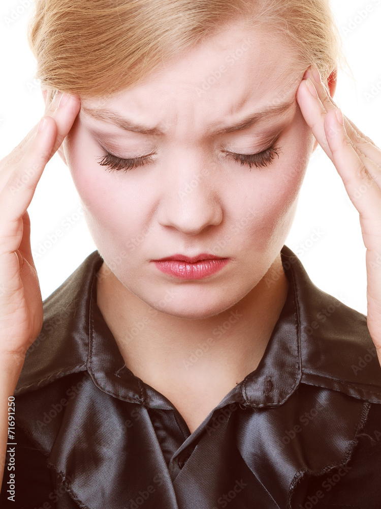 Headache. Woman suffering from head pain isolated. Headache. Woman suffering from head pain isolated.