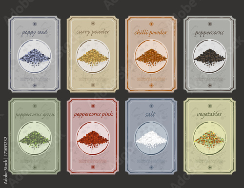 Retro vintage food and spices storage labels.