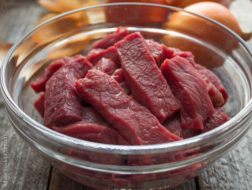 raw beef, chopped into small pieces