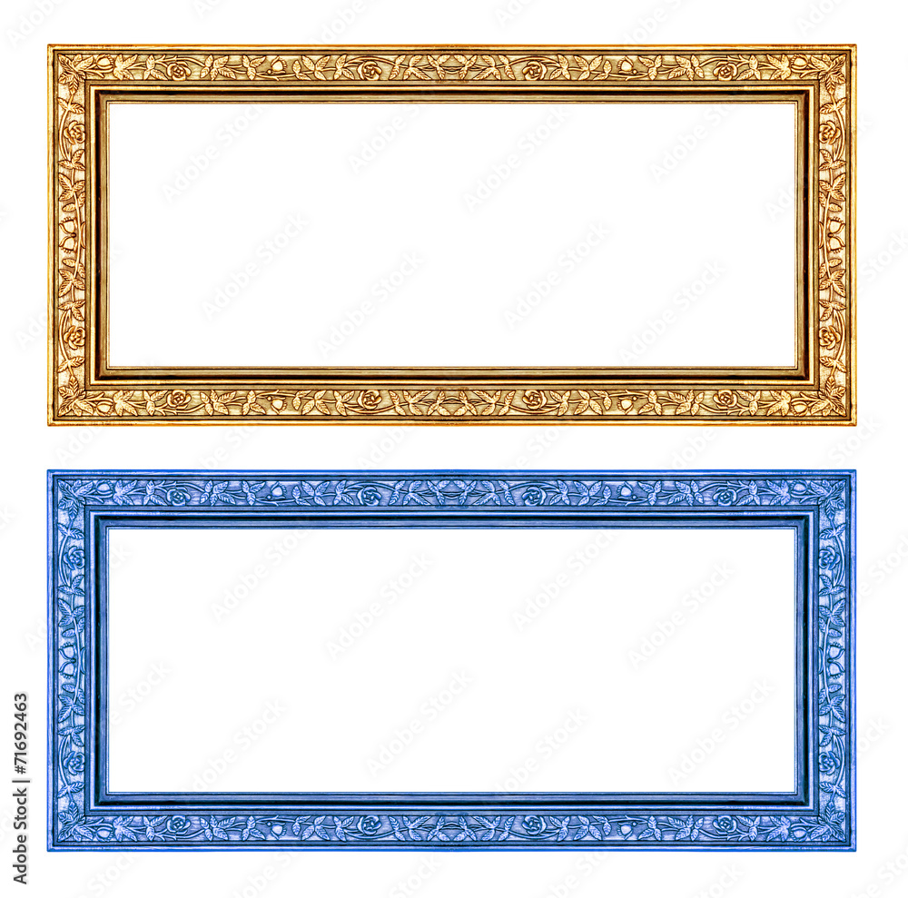 set glod and blue frame isolated on white background , clipping