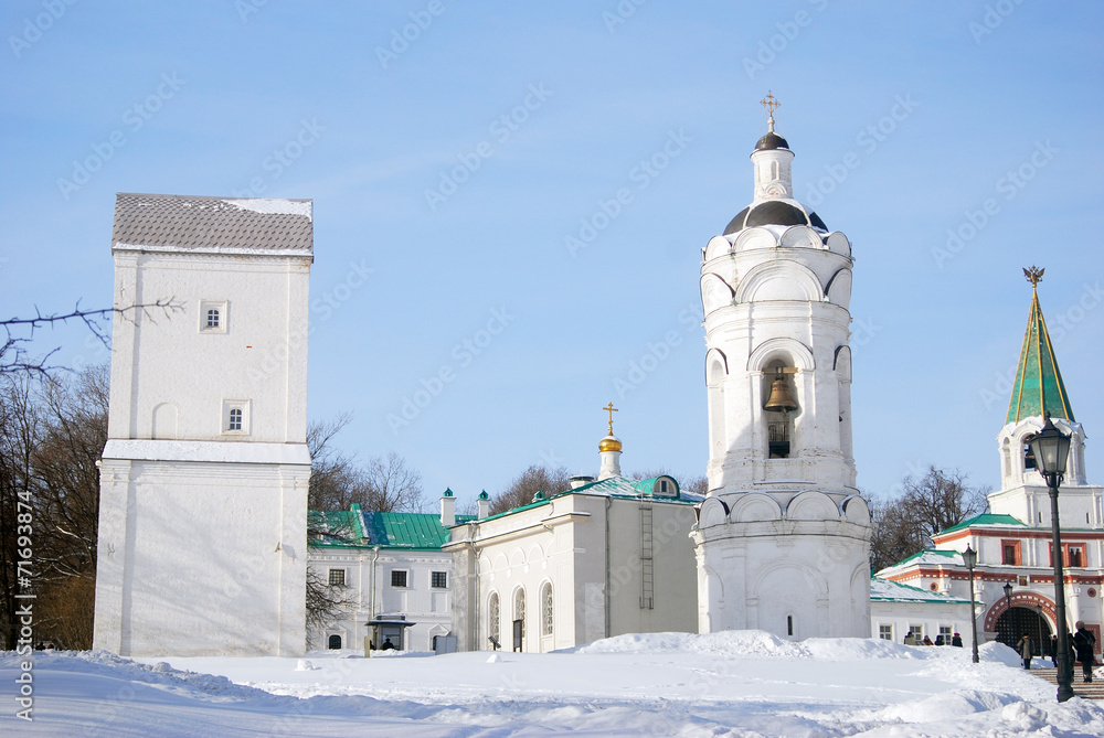 View of Kolomenskoye park in winter. View of Kolomenskoye park in winter.