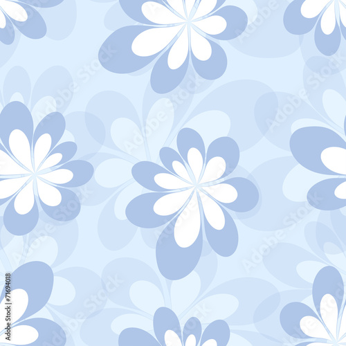 Seamless pattern with decorative flowers on blue background. Vec