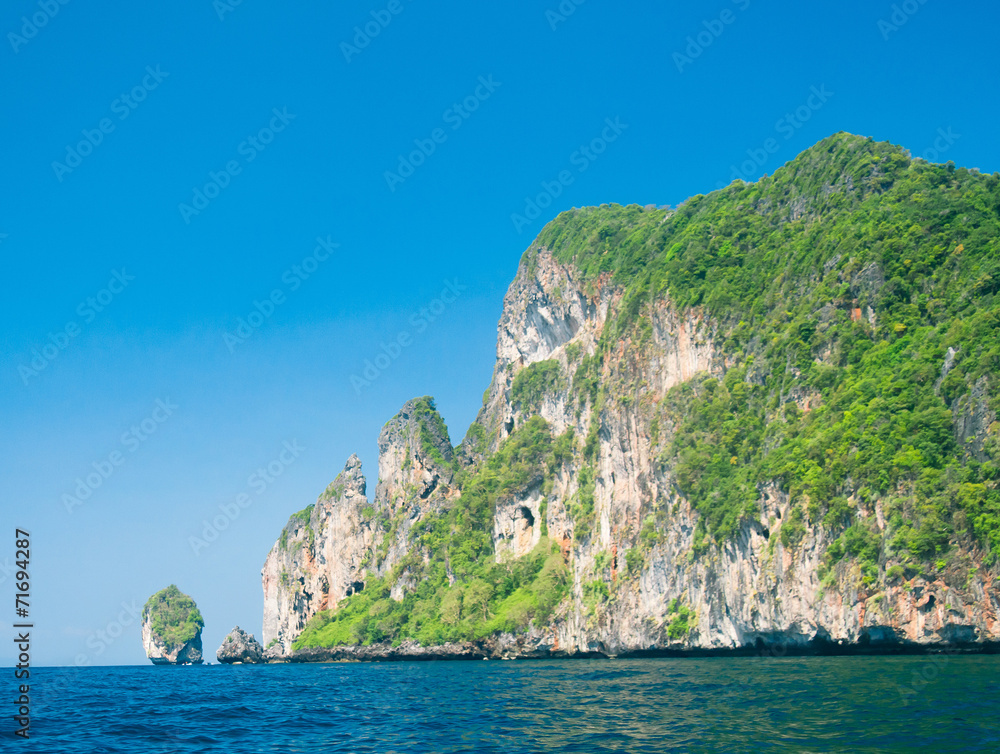 Blue Seascape Lagoon Mountains