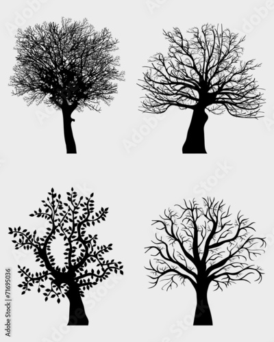 Four black silhouettes of tree, vector illustration