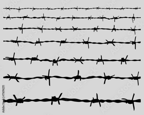 Black silhouettes barbed wire, vector