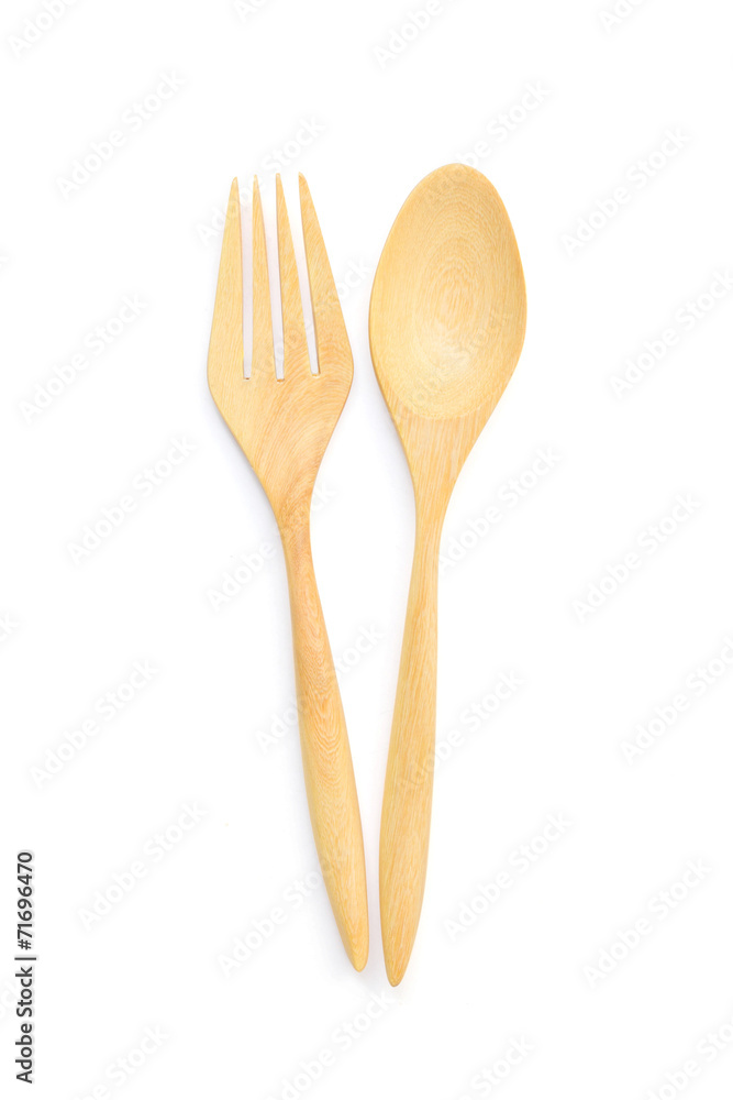Wooden spoon and fork isolate on white background Wooden spoon and fork isolate on white background