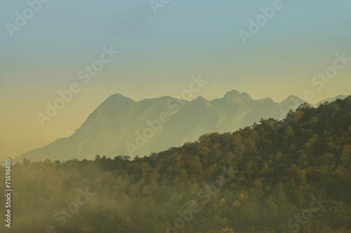 Mountain with mist landscape in the morning