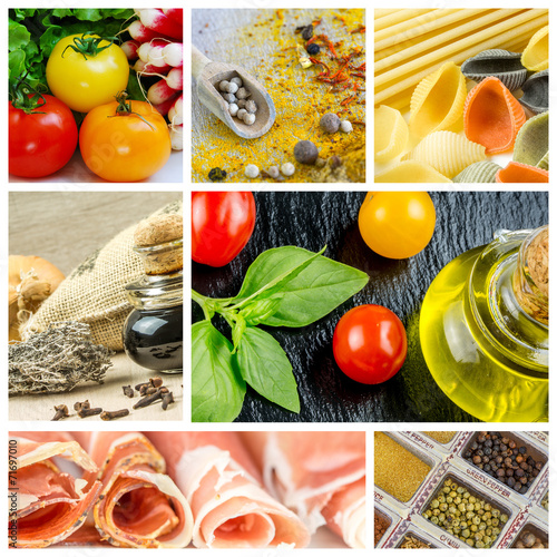 colorful collage with cooking ingredients photo