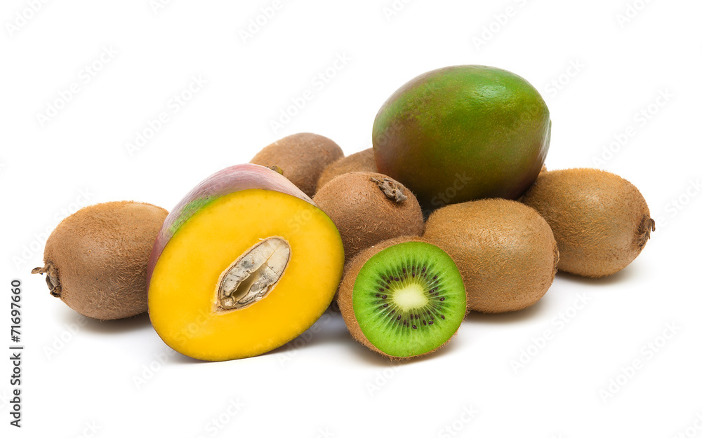Fototapeta premium kiwi fruit and mango close-up on white background