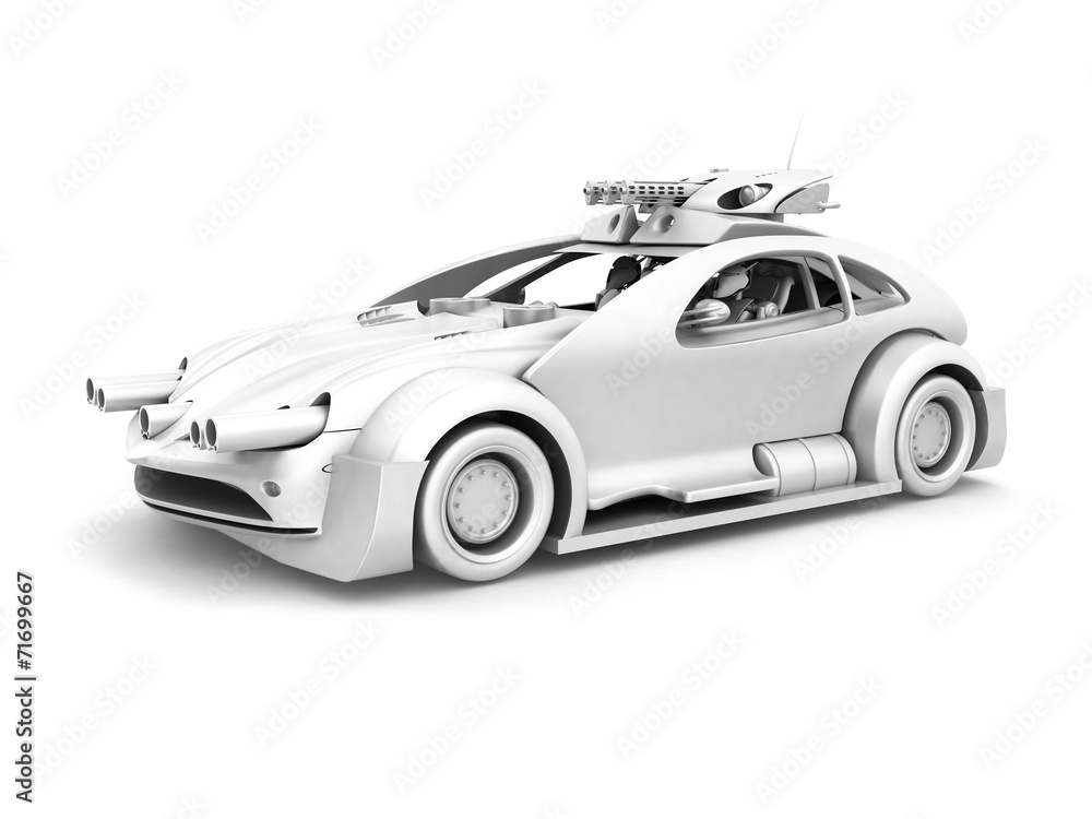 Futuristic military car with droid