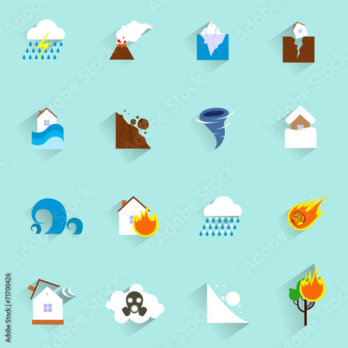 Natural disaster icons flat