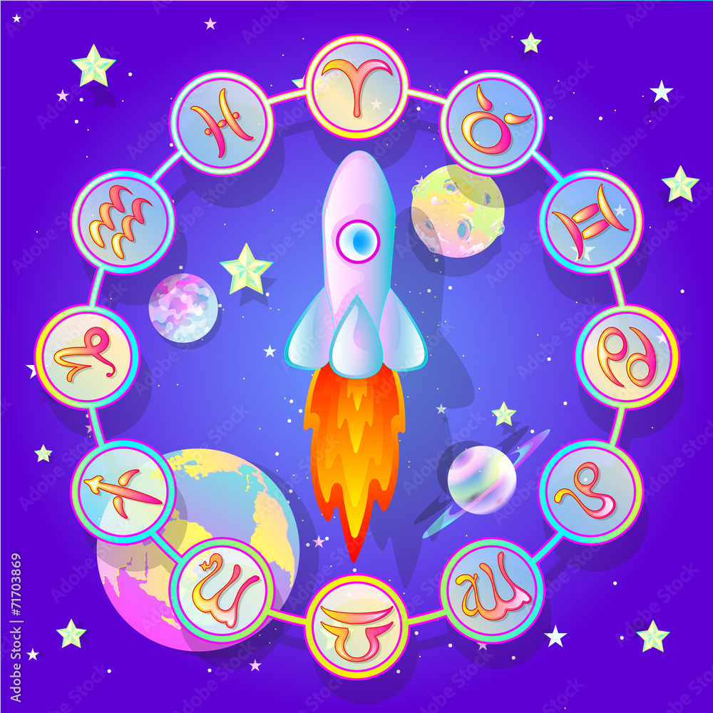 circle of the zodiac in space , vector illustration circle of the zodiac in space , vector illustration