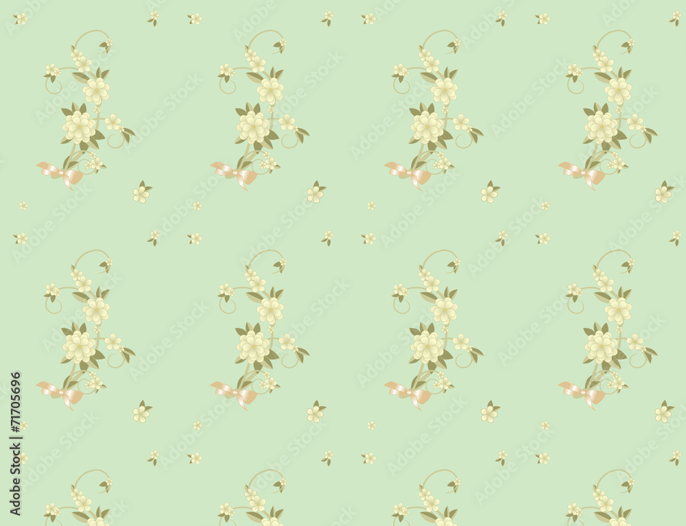 seamless background with flowers and ribbons on green
