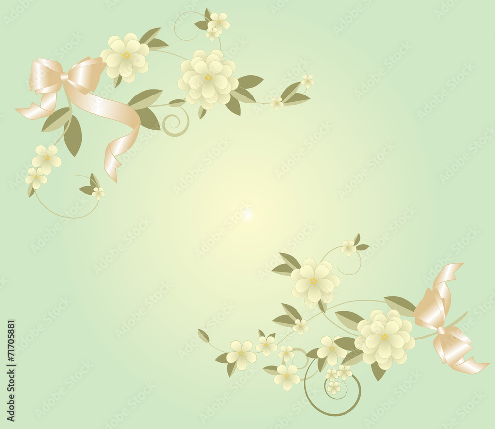 bouquets with bows on a green background