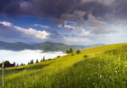 evening mountain plateau landscape  Carpathian  Ukraine 