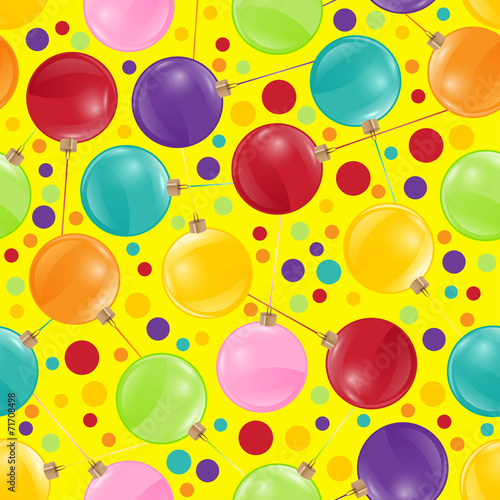 bright festive glass balls on a yellow background