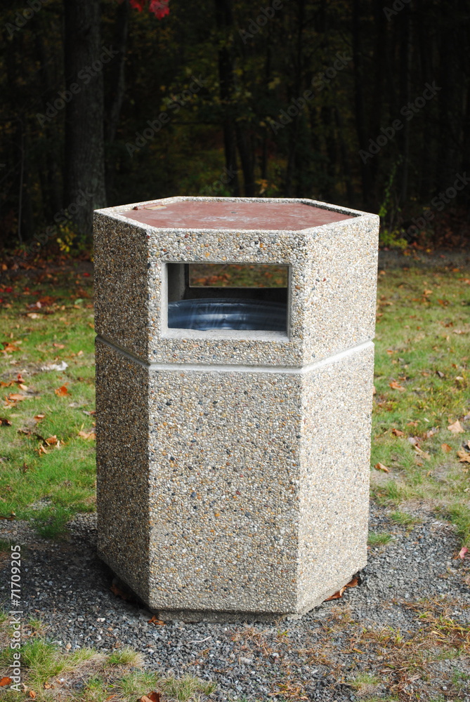Stone Garbage Container in a Public Park Stone Garbage Container in a Public Park