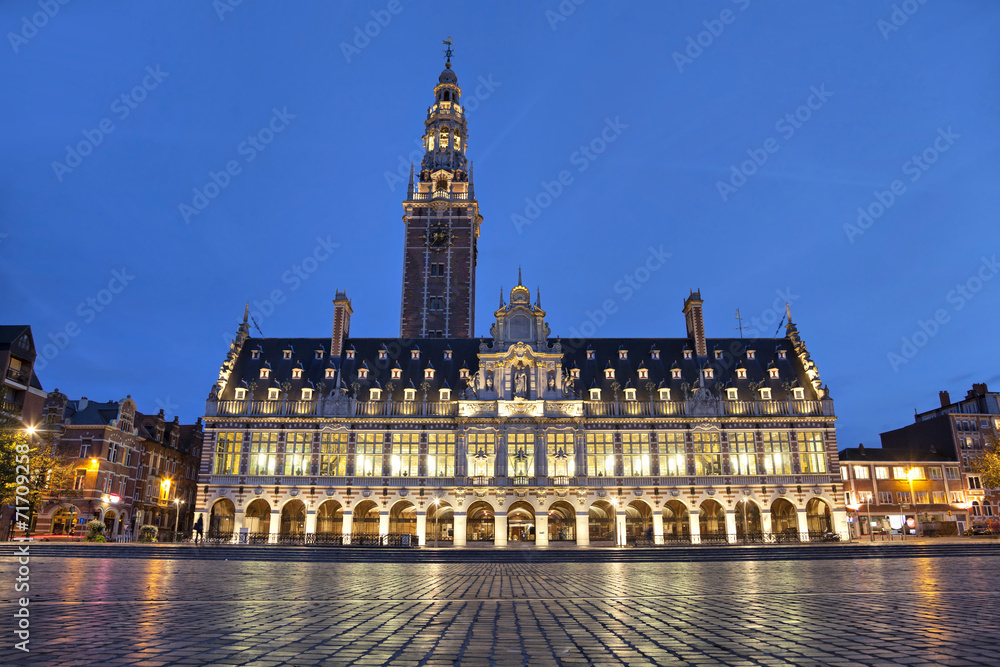 The university library in the evening, Leuven, Belgium