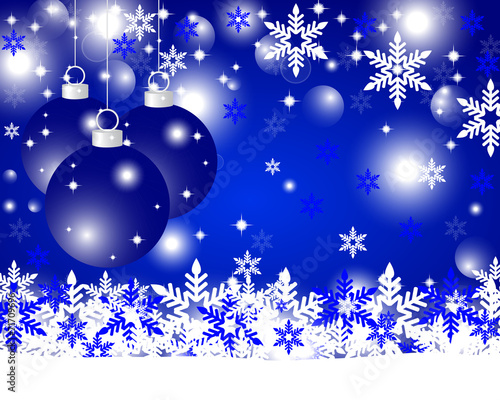 Blue Christmas background with Christmas balls and snowflakes
