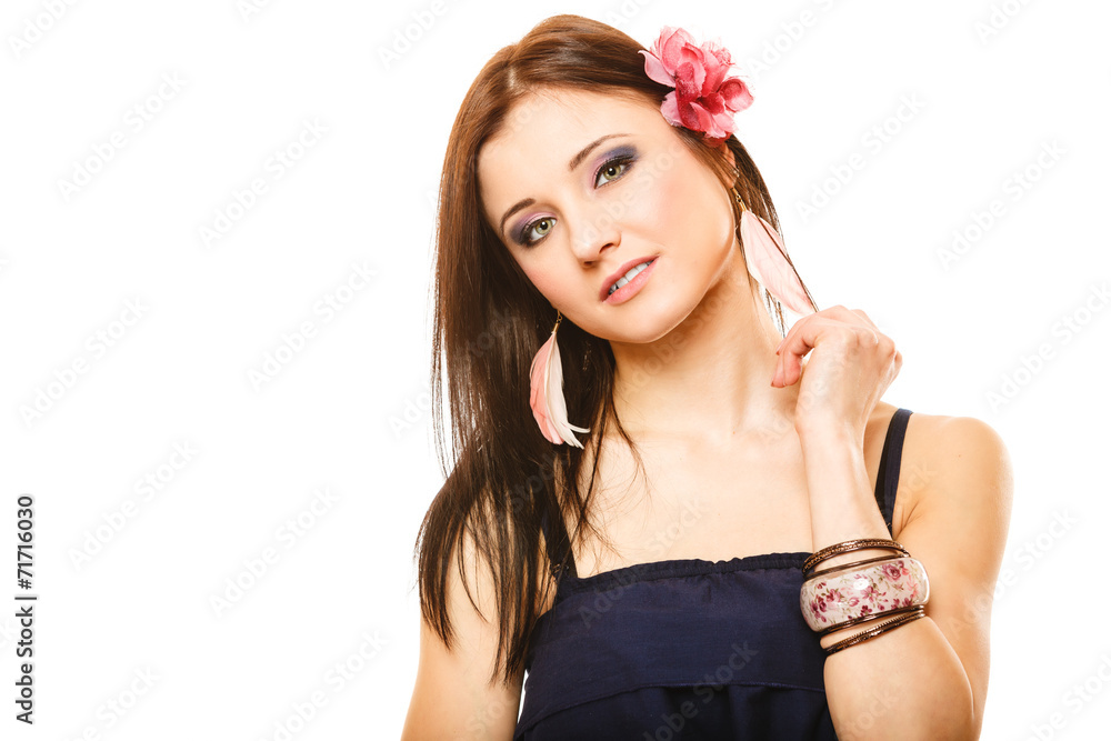 Portrait of beautiful girl in summer style Portrait of beautiful girl in summer style
