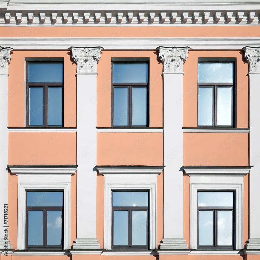 Classical architecture background with columns and windows