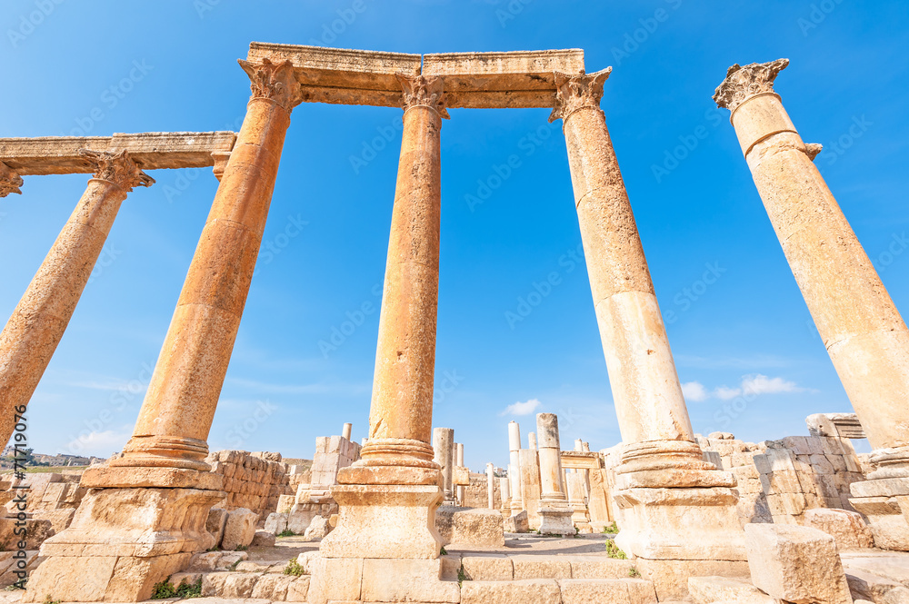Ruins of Gerasa in the ancient Jordanian city of Jerash, Jordan