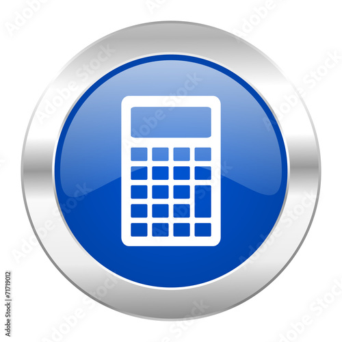 calculator blue circle chrome web icon isolated