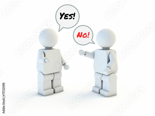 3d people speech bubbles and text yes and no