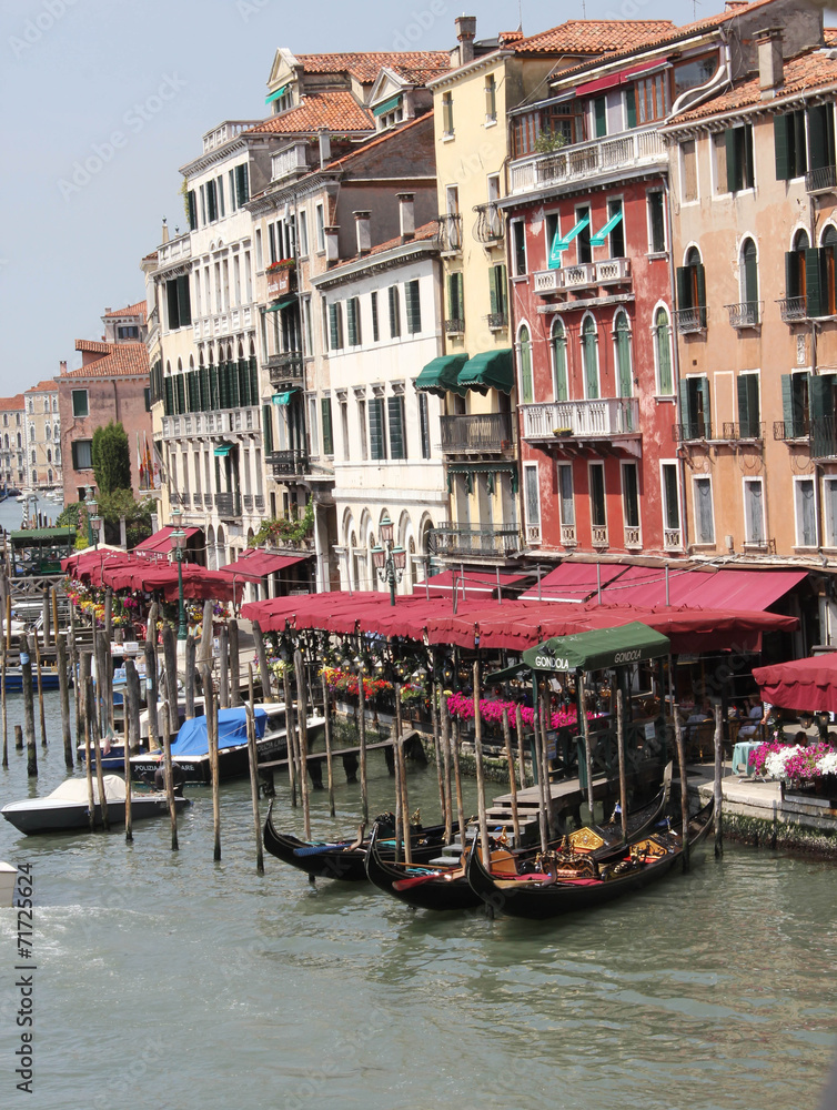 Traditional Venice gondola parked in the water