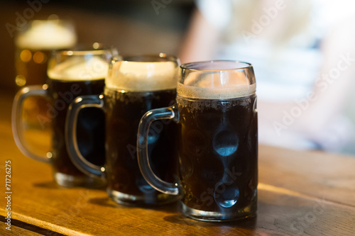 Glass of dark beer on a pub