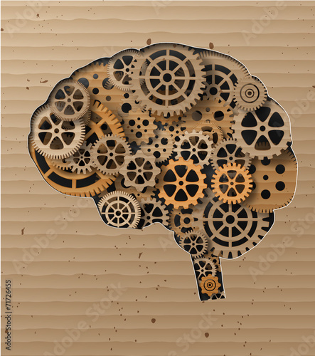 Mechanical Brain with Gear Pattern on Recycled Cardboard