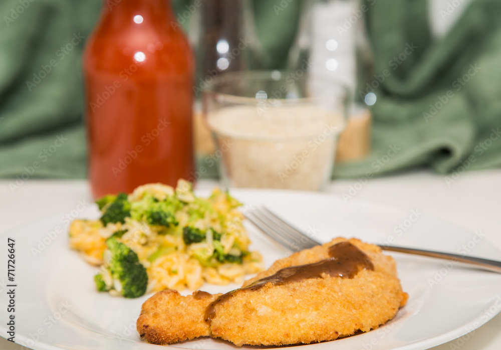 Breaded Chicken Breast with Broccoli Rice