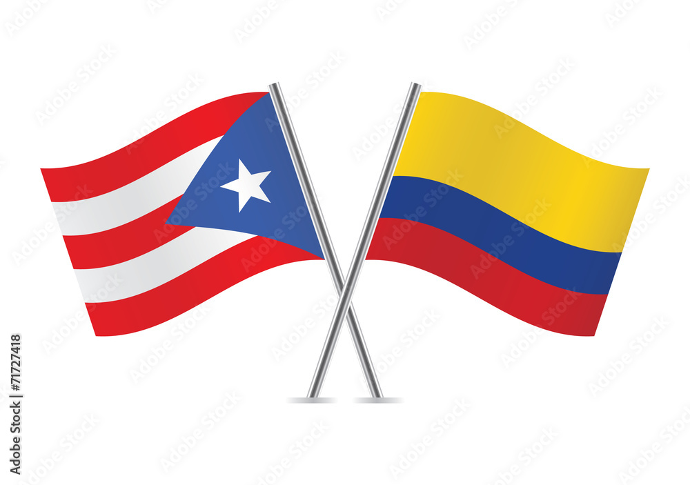 Colombian and Puerto Rican flags. Vector illustration. Colombian and Puerto Rican flags. Vector illustration.