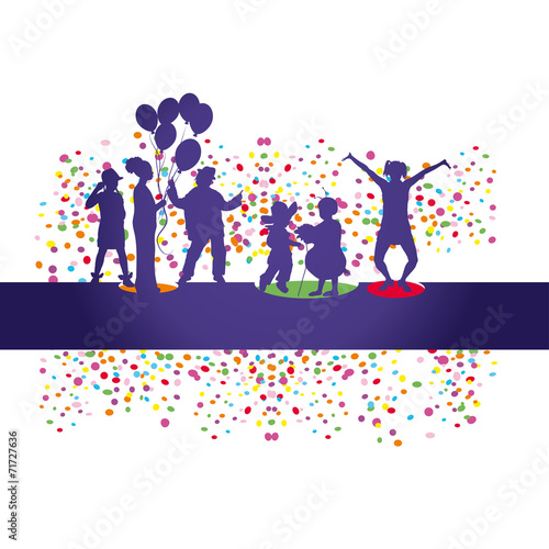 children sihouette confetti balloons