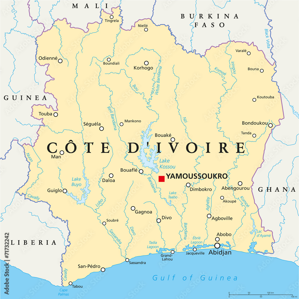 Ivory Coast Political Map - Cote d'Ivoire