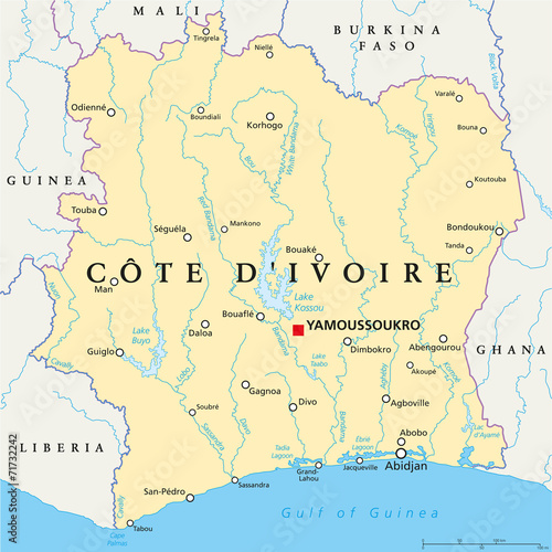 Ivory Coast Political Map - Cote d Ivoire