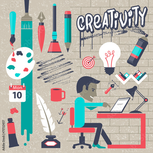 Creative man, creativity, idea, success concept.