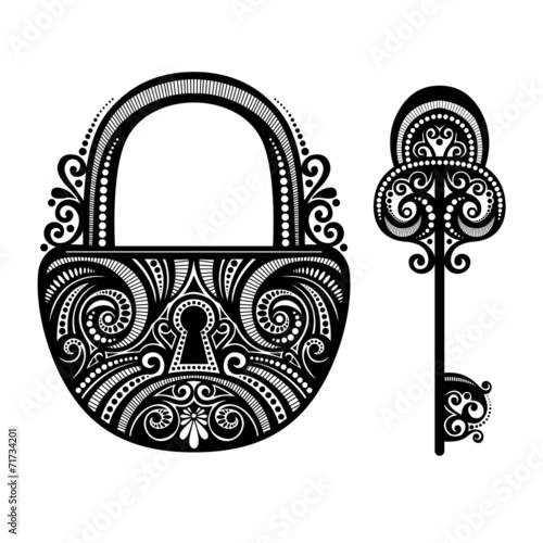 Vector Vintage Lock with a Key