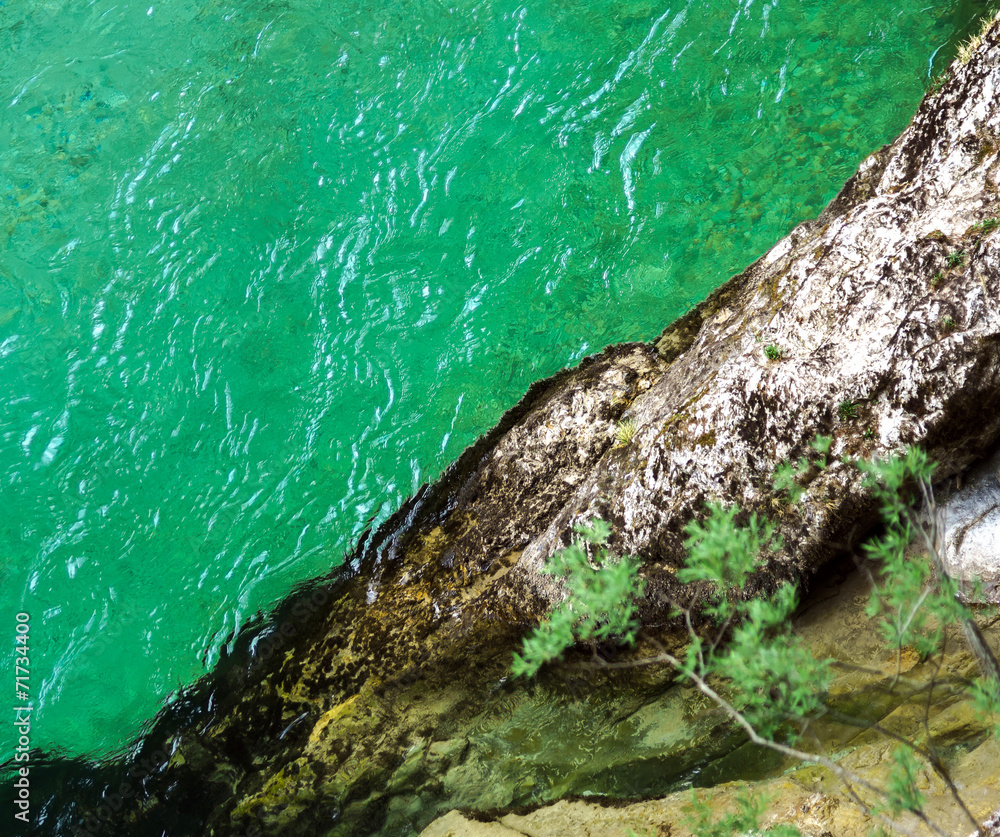 Green color water in mountain river