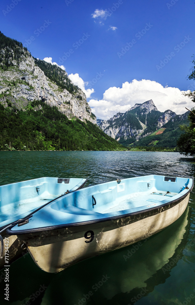 Rental boats on the mountain lake