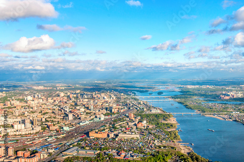 Novosibirsk aerial view and river Ob