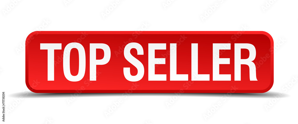 Top seller red 3d square button isolated on white Top seller red 3d square button isolated on white