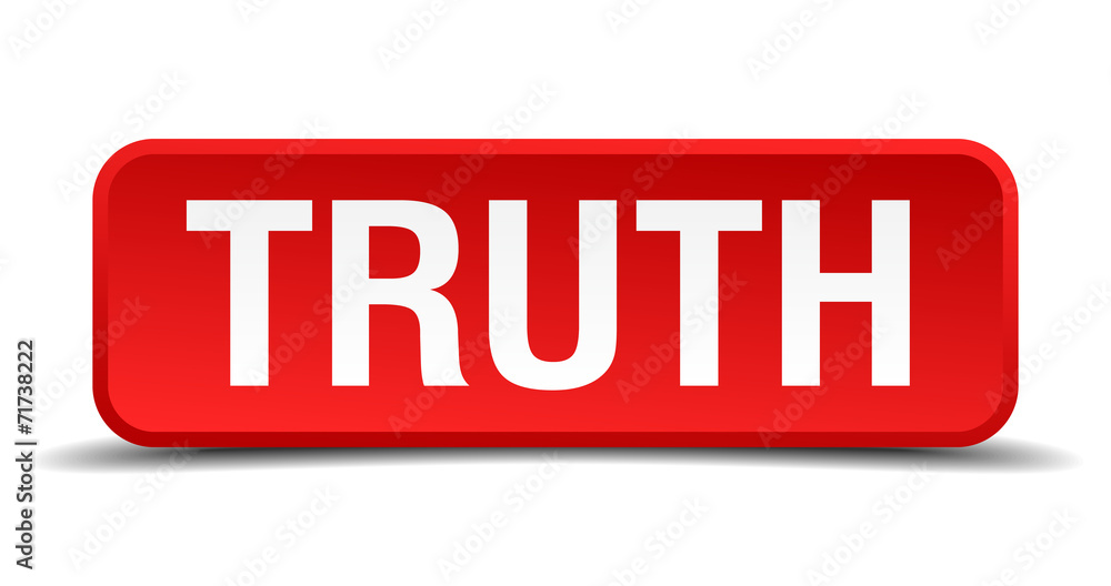 Truth red 3d square button isolated on white Truth red 3d square button isolated on white