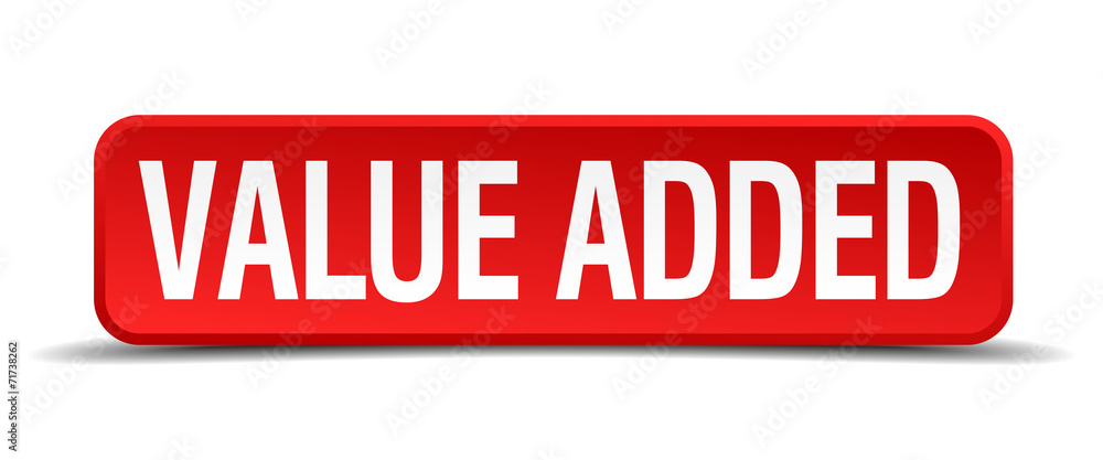 Value added red 3d square button isolated on white Value added red 3d square button isolated on white
