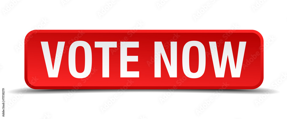 Vote now red 3d square button isolated on white Vote now red 3d square button isolated on white