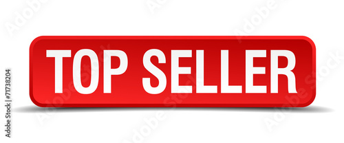 Top seller red 3d square button isolated on white