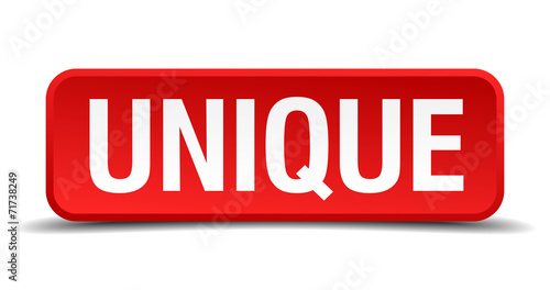 Unique red 3d square button isolated on white