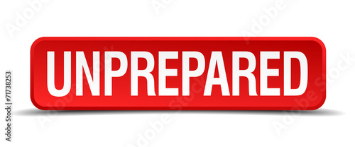 Unprepared red 3d square button isolated on white