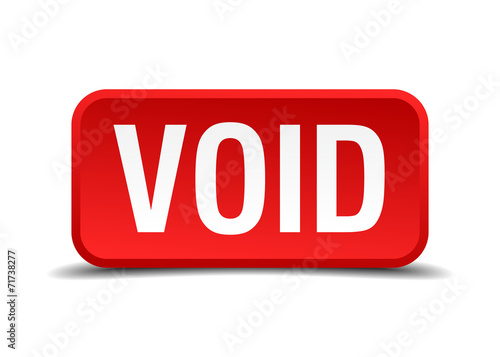 Void red 3d square button isolated on white